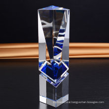 New Clear Customized Business Wedding Gift Color Blue Award Rectangle Crystal Trophy Plaque